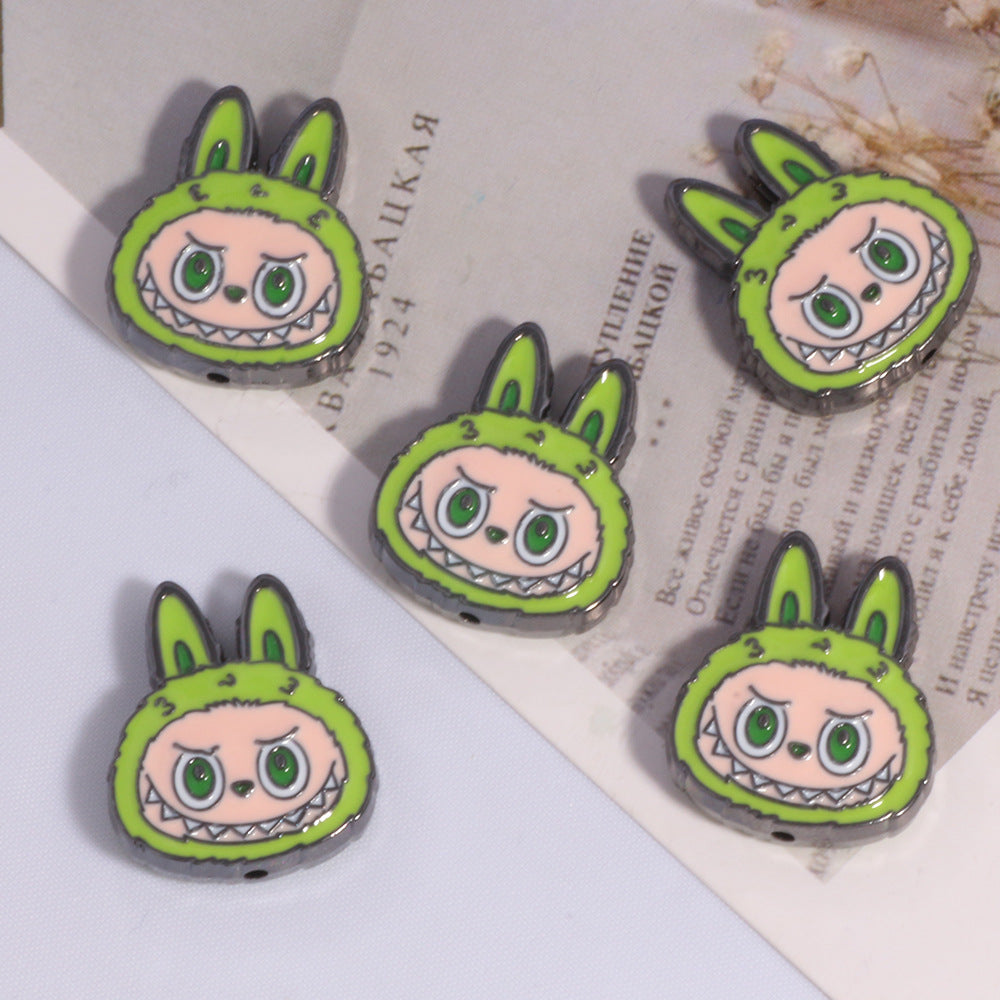 Wholesale 10PCS New DIY straight hole beads cute cartoon anime labubu decoration mobile phone chain key chain bag chain accessories